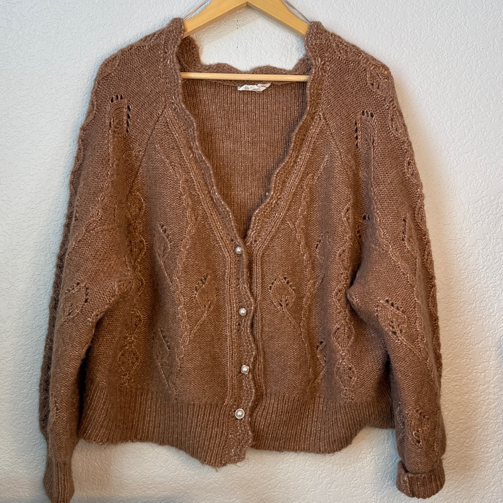 Love Riche Button Down Knit Sweater Embellished Brown size Large - Picture 3 of 11